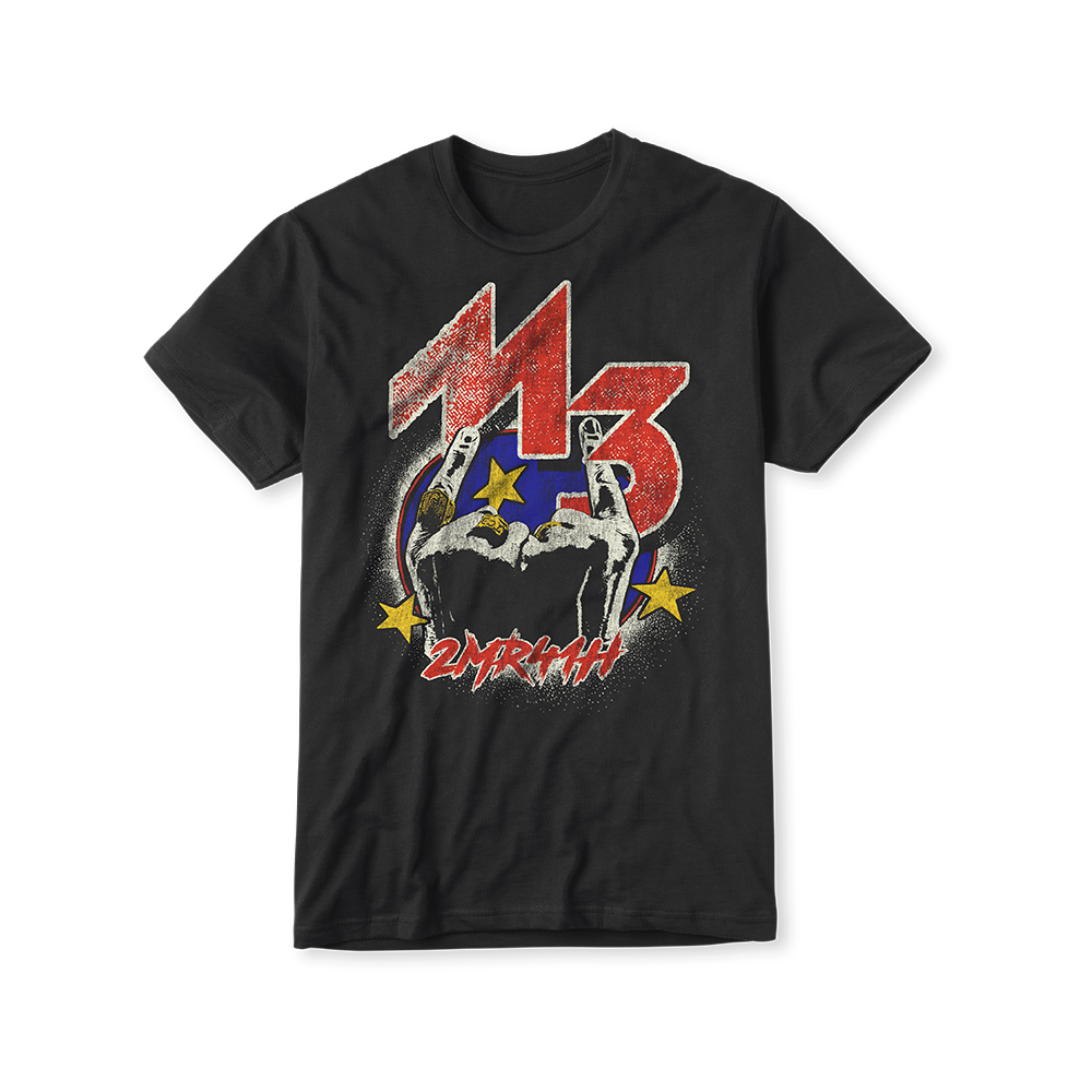 Official Butch Walker Merchandise. This is a pre-order product. This item could take up to 4 weeks to ship. 100% cotton black t-shirt with 2MR41H logo design printed on the front. Too much rock for one hand.