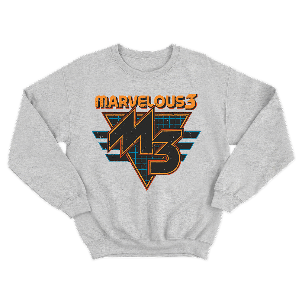 Official Marvelous 3 merchandise available in the official Butch Walker online store. 50% cotton / 50% polyester grey pullover unisex crewneck sweatshirt with a mid weight classic fit. This sweatshirt features a retro video game inspired M3 logo graphic printed on the front.