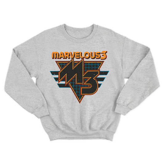 Official Marvelous 3 merchandise available in the official Butch Walker online store. 50% cotton / 50% polyester grey pullover unisex crewneck sweatshirt with a mid weight classic fit. This sweatshirt features a retro video game inspired M3 logo graphic printed on the front.